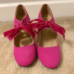 Pink Velvet Heels with bow